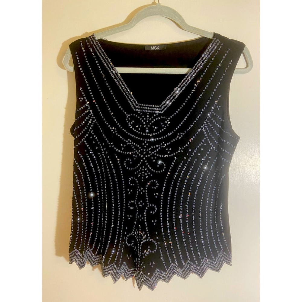EUC  MSK BLACK RHINESTONE TOP  SIZE LARGE